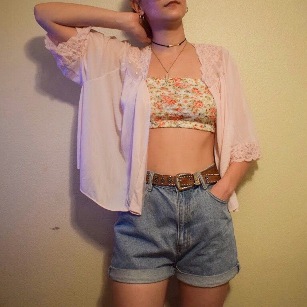 Vintage Shadow Line Babydoll Pink Lingerie Blouse